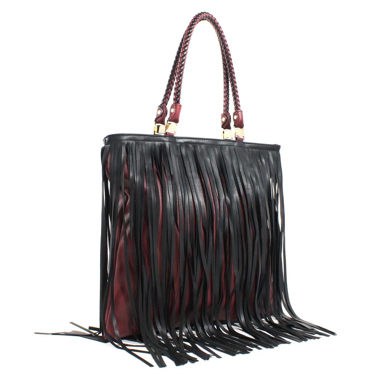 Cartera Flecos Manilla Trenzada Burdeo-1