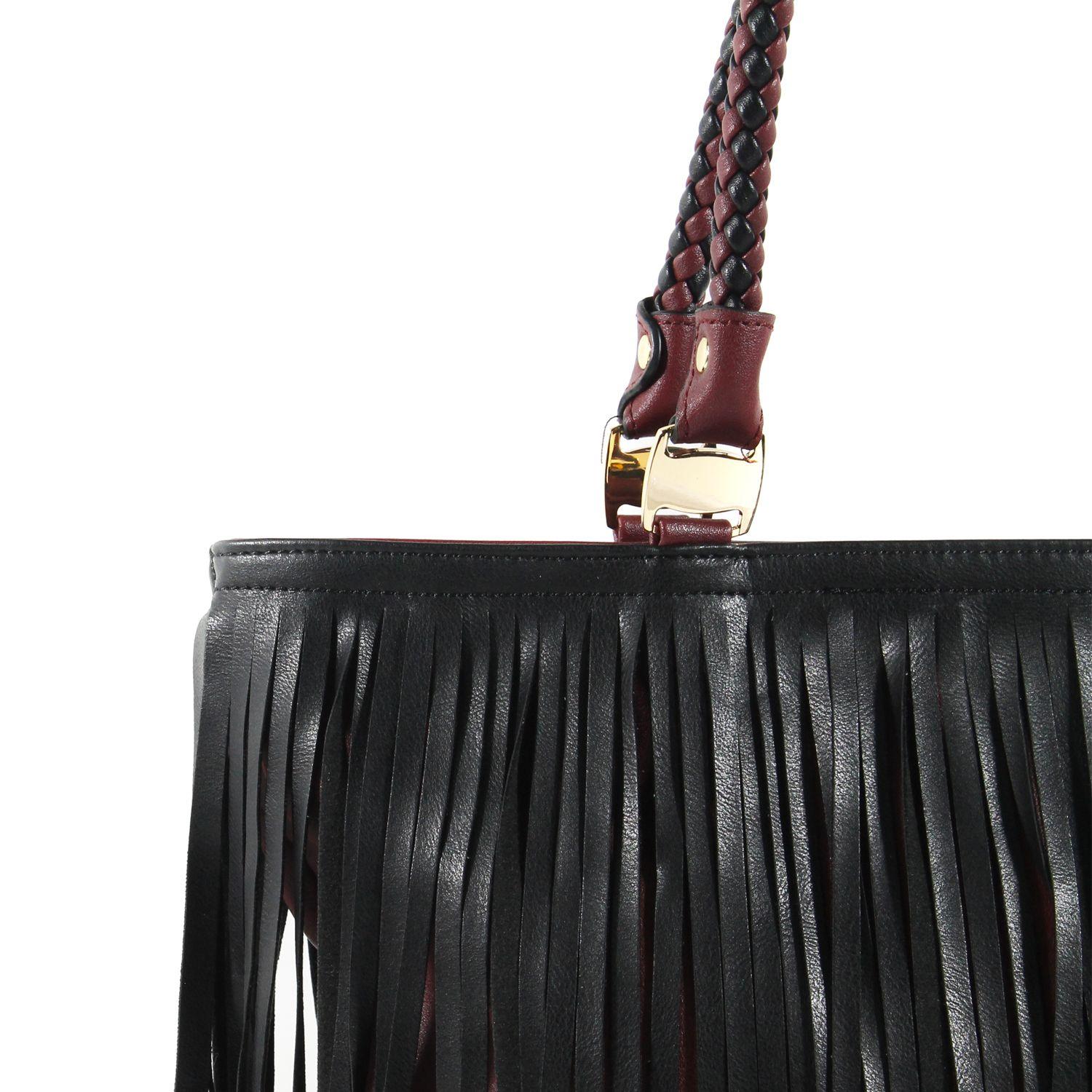 Cartera Flecos Manilla Trenzada Burdeo-2