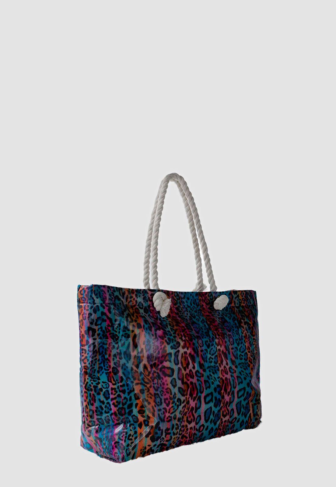 Bolso de Playa Leopardo Manilla Cordon Celeste-1