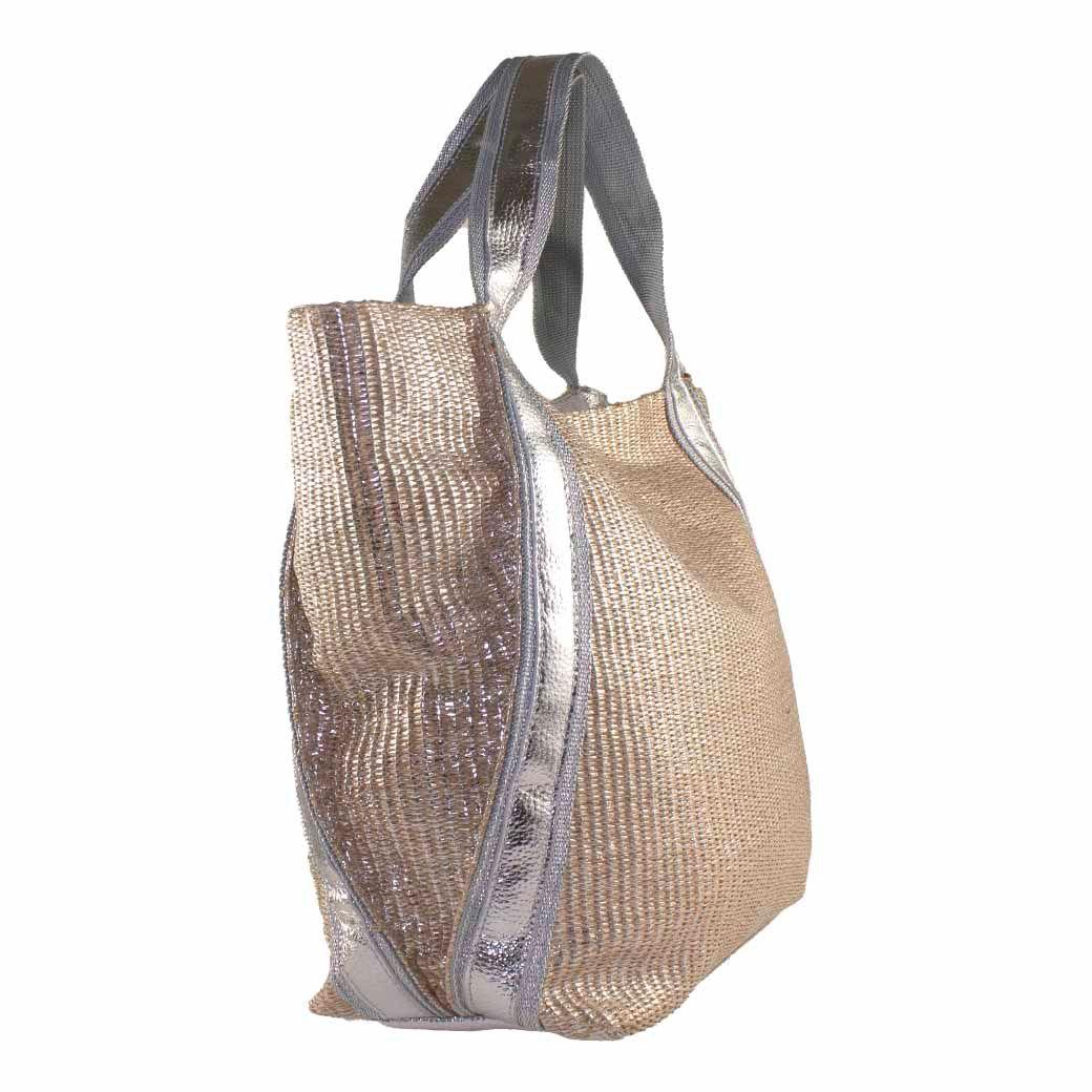 Cartera Rafia Metalizada Plata-1