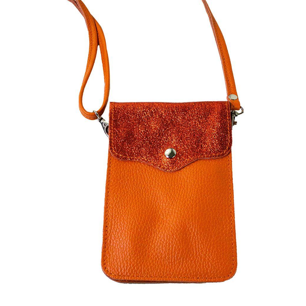 Portacelular cuero tapa brillo Naranjo-0