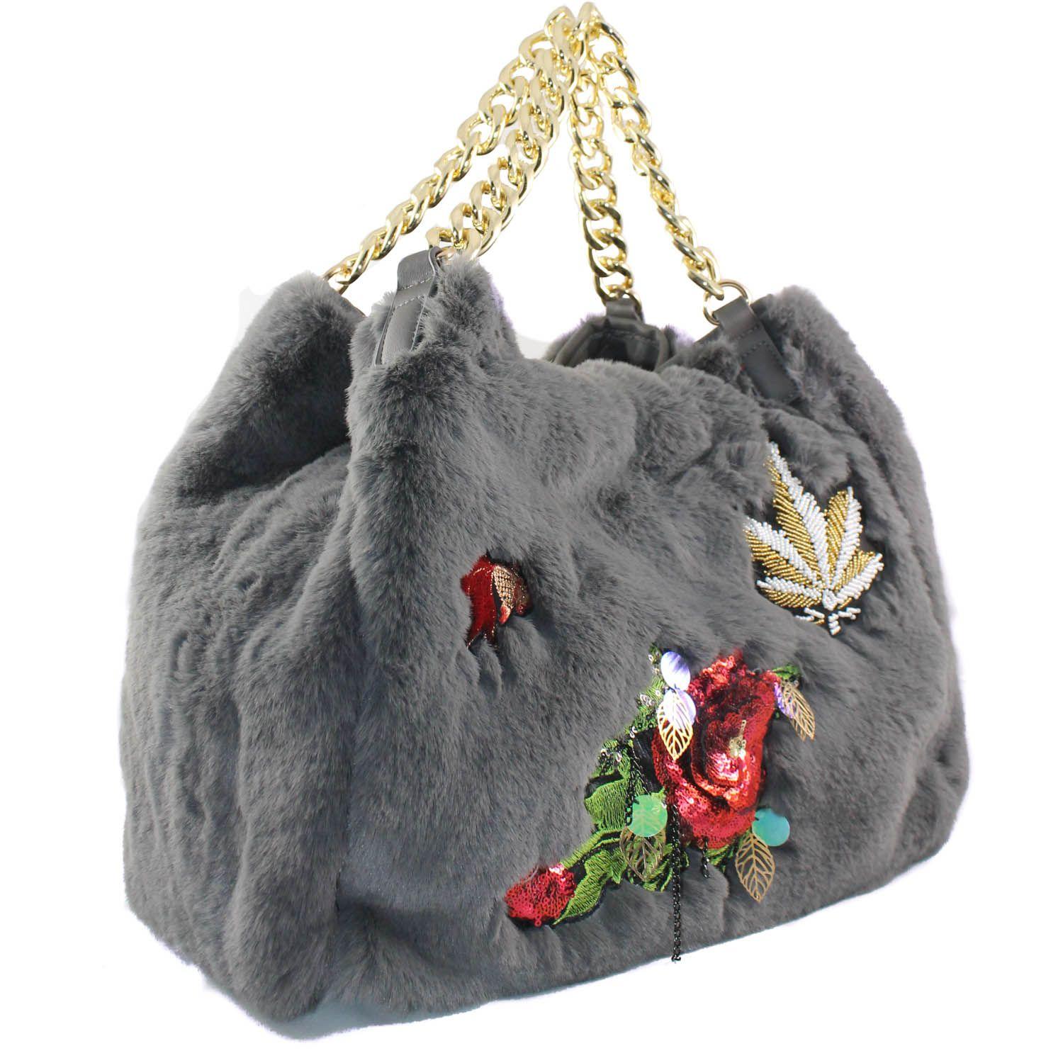 Cartera Peluche Bordado Gris-0