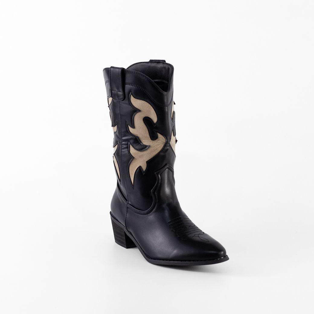 Bota Vaquera Bicolor Mujer Negro Mailea-1