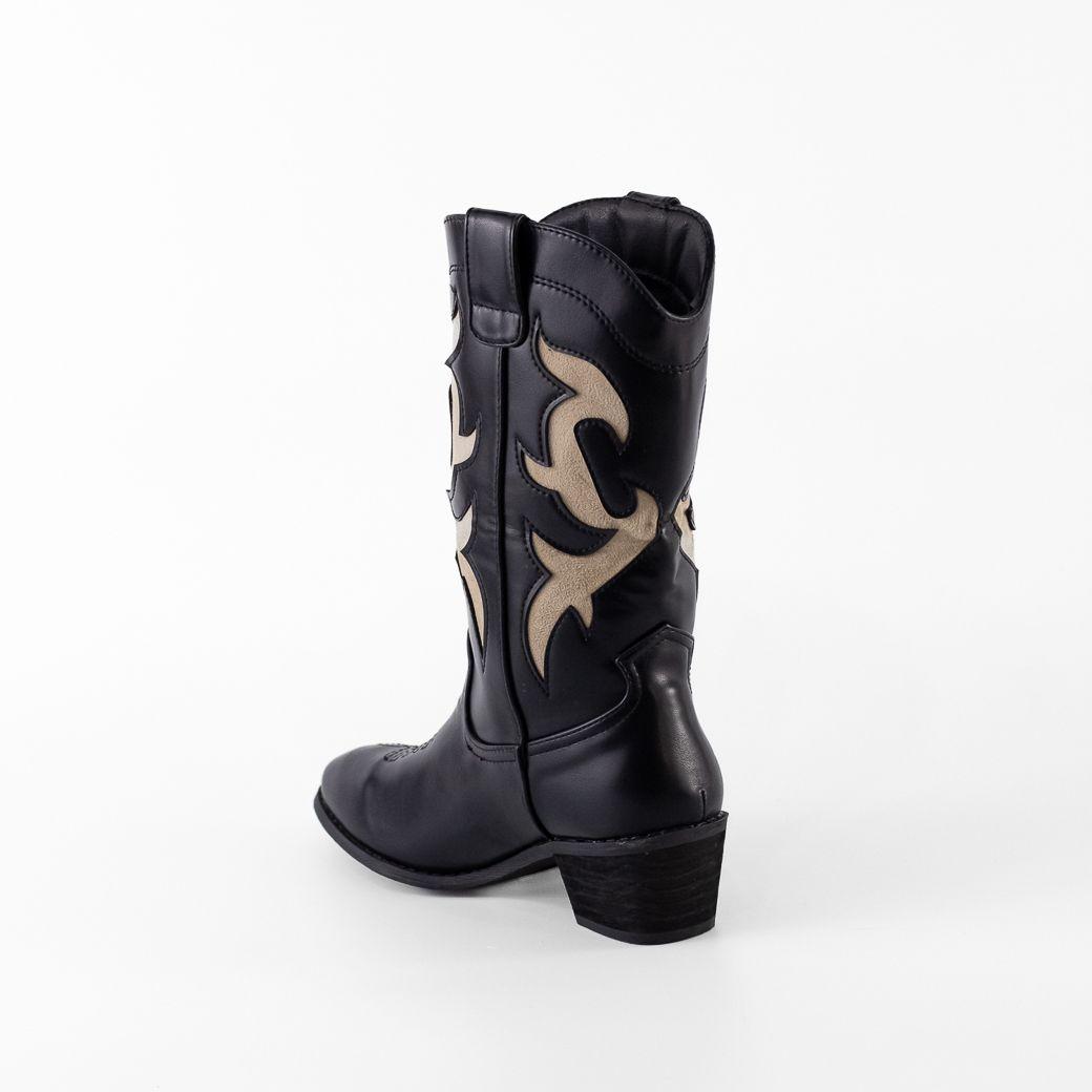 Bota Vaquera Bicolor Mujer Negro Mailea-2