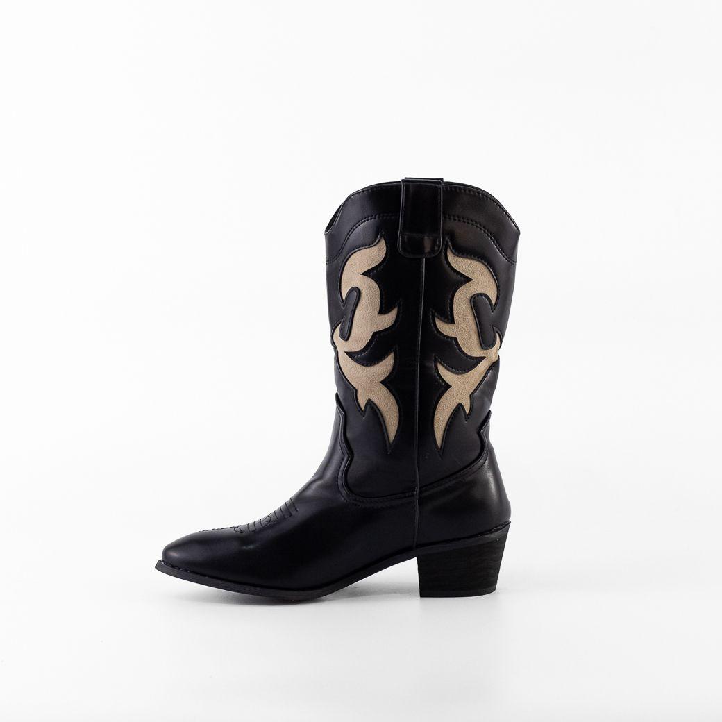Bota Vaquera Bicolor Mujer Negro Mailea-3