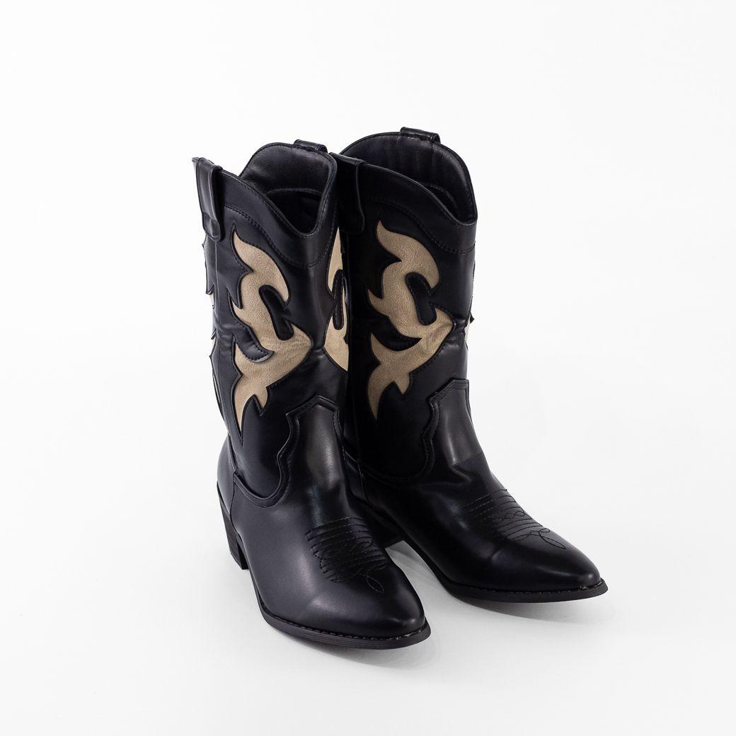 Bota Vaquera Bicolor Mujer Negro Mailea-4