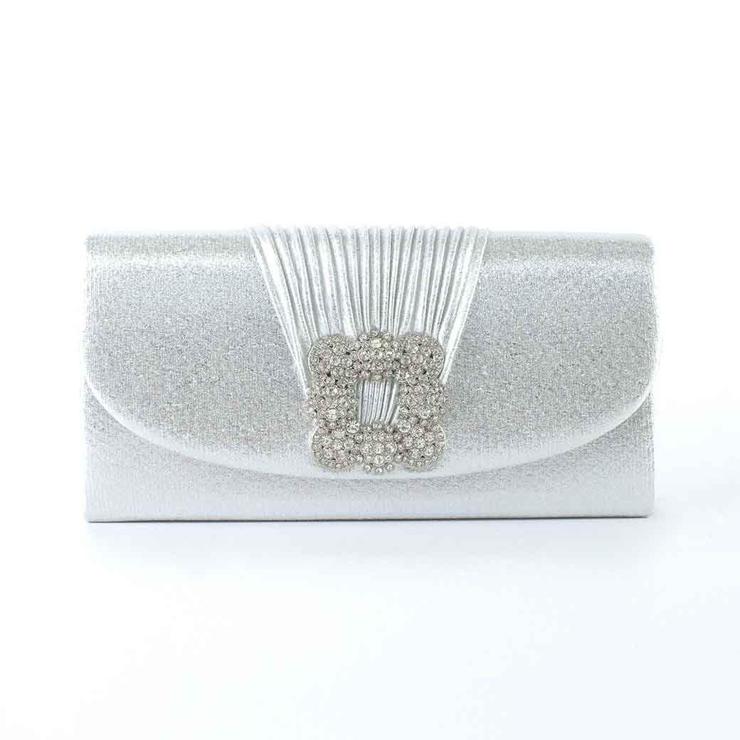 Cartera Textil de Noche Drapeado 358 Mujer Plateado Mailea-0
