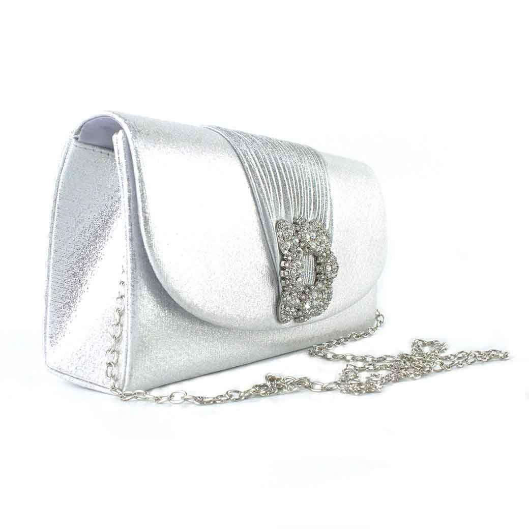 Cartera Textil de Noche Drapeado 358 Mujer Plateado Mailea-1
