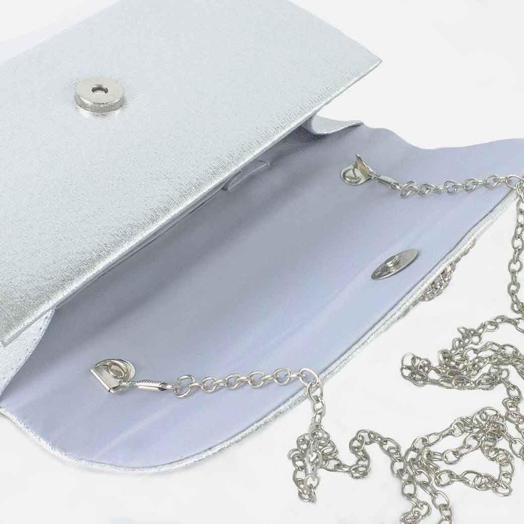 Cartera Textil de Noche Drapeado 358 Mujer Plateado Mailea-3