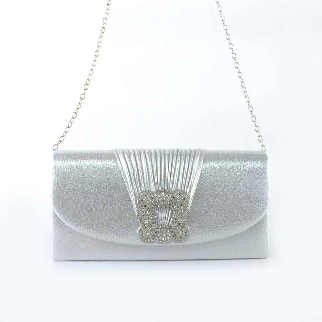 Cartera Textil de Noche Drapeado 358 Mujer Plateado Mailea-4