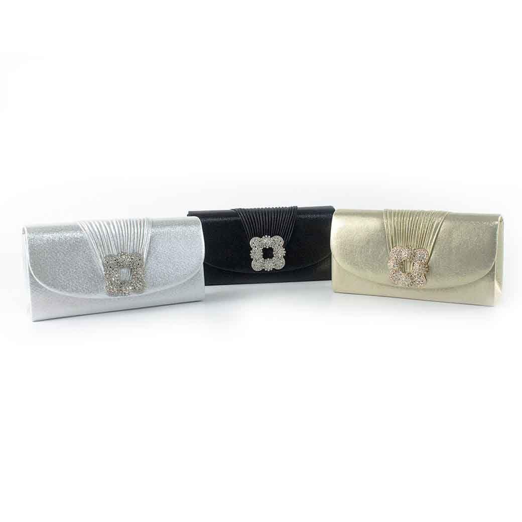 Cartera Textil de Noche Drapeado 358 Mujer Plateado Mailea-5