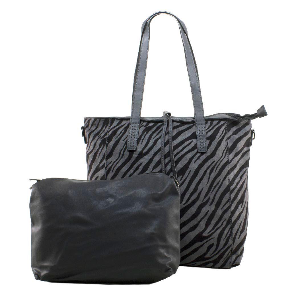 Cartera Grande Lazo Cebra Gris-0