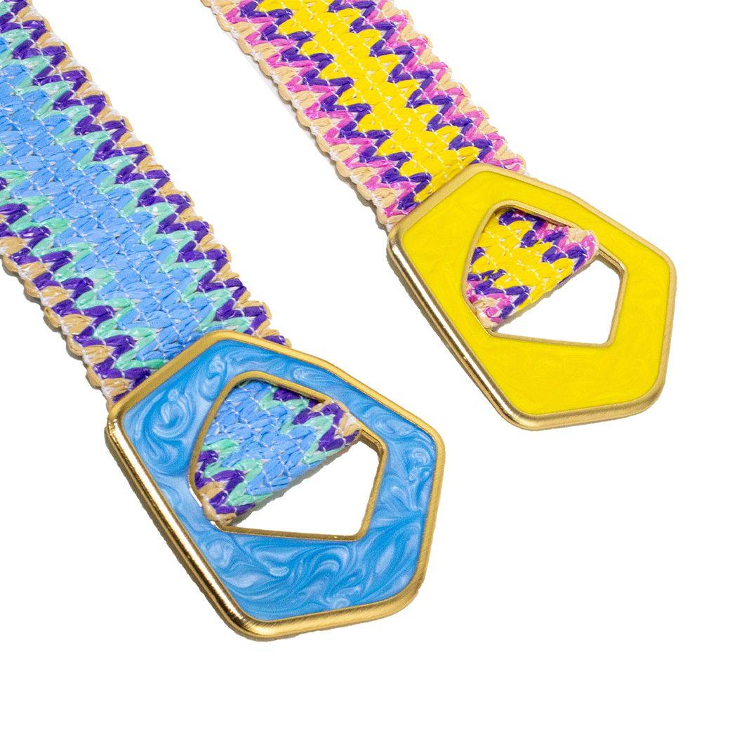 Cinturón elástica hebilla lacada Celeste-2
