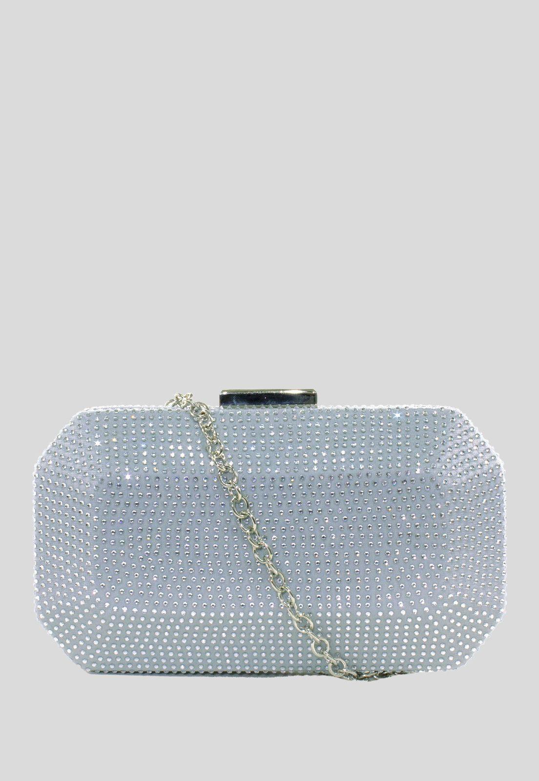 Cartera noche mediana rigida full strass Plata-0