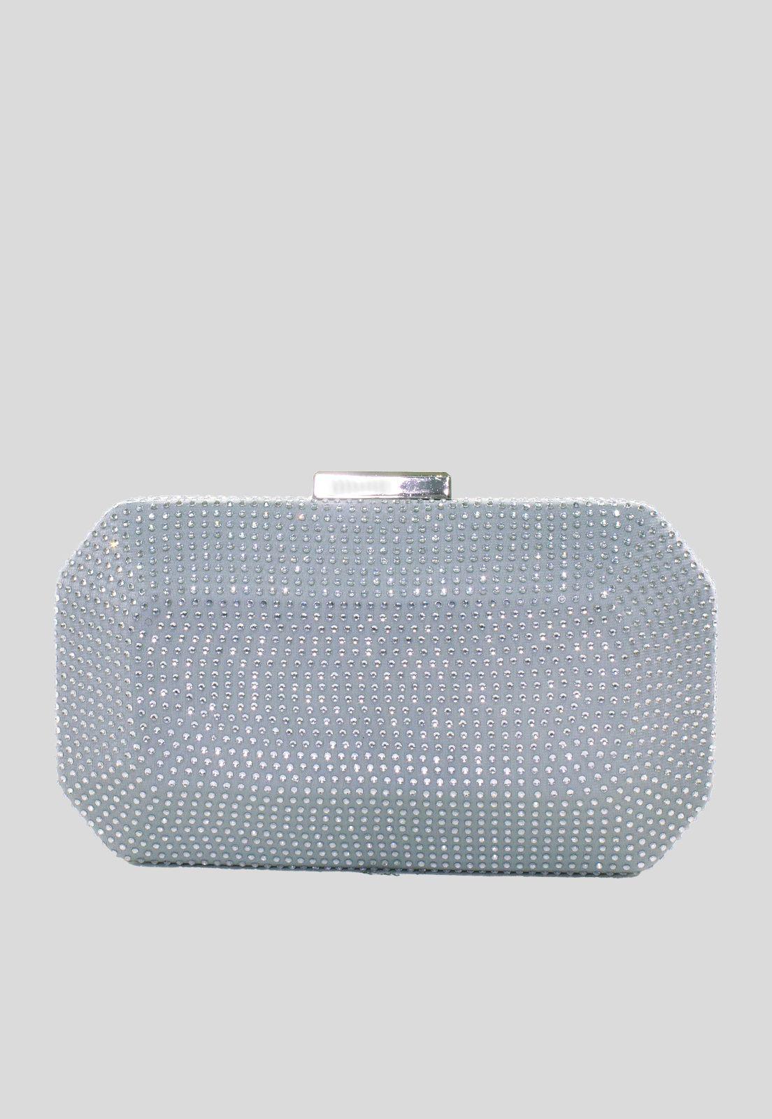Cartera noche mediana rigida full strass Plata-2