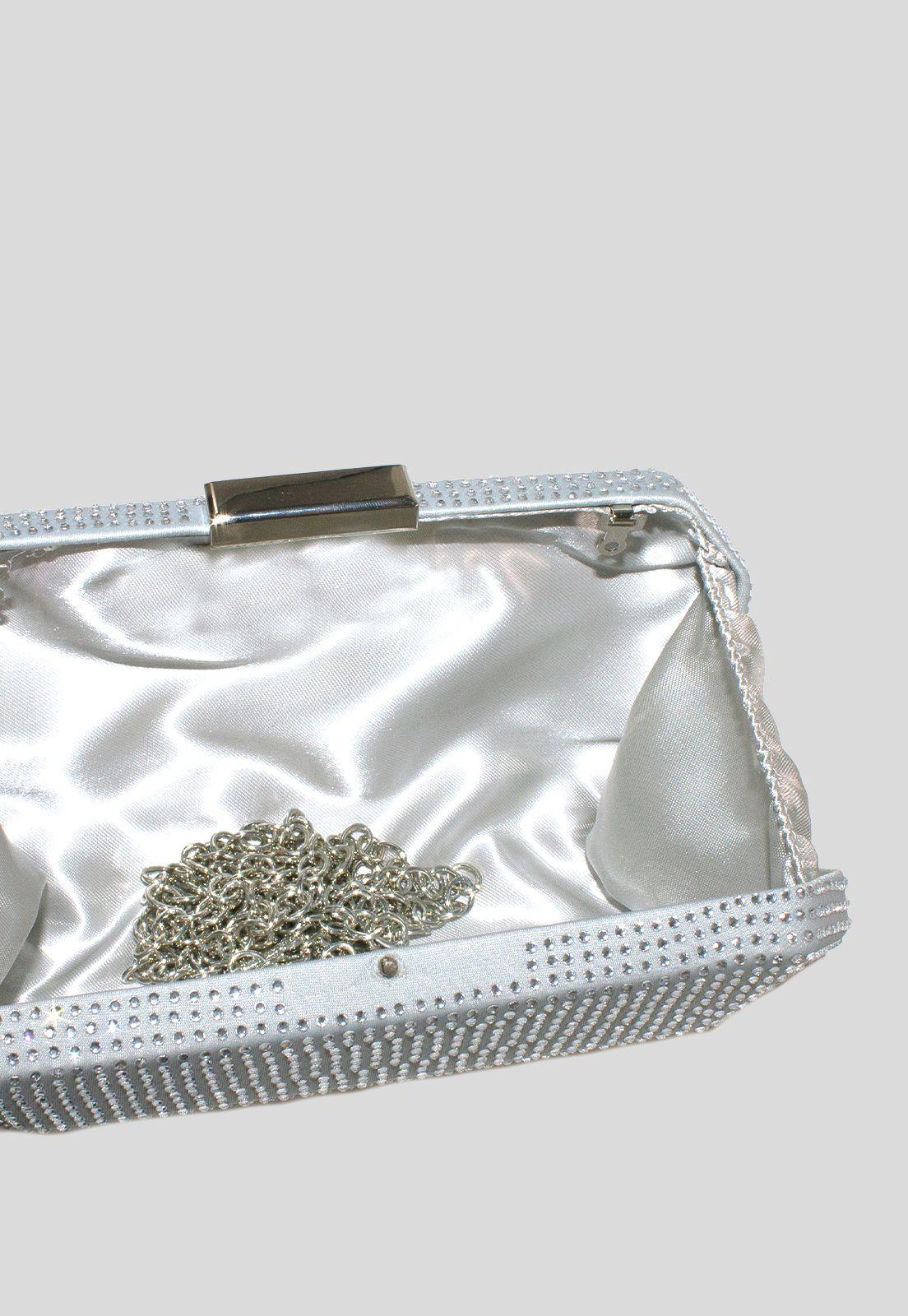 Cartera noche mediana rigida full strass Plata-3