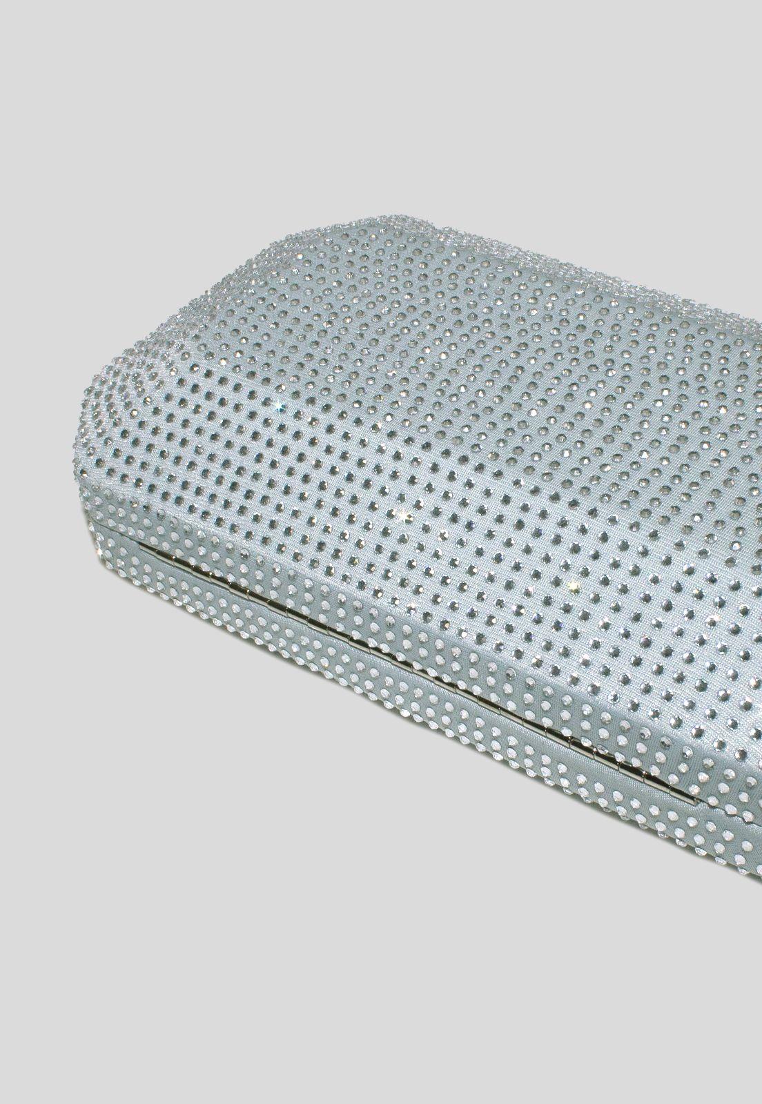 Cartera noche mediana rigida full strass Plata-4