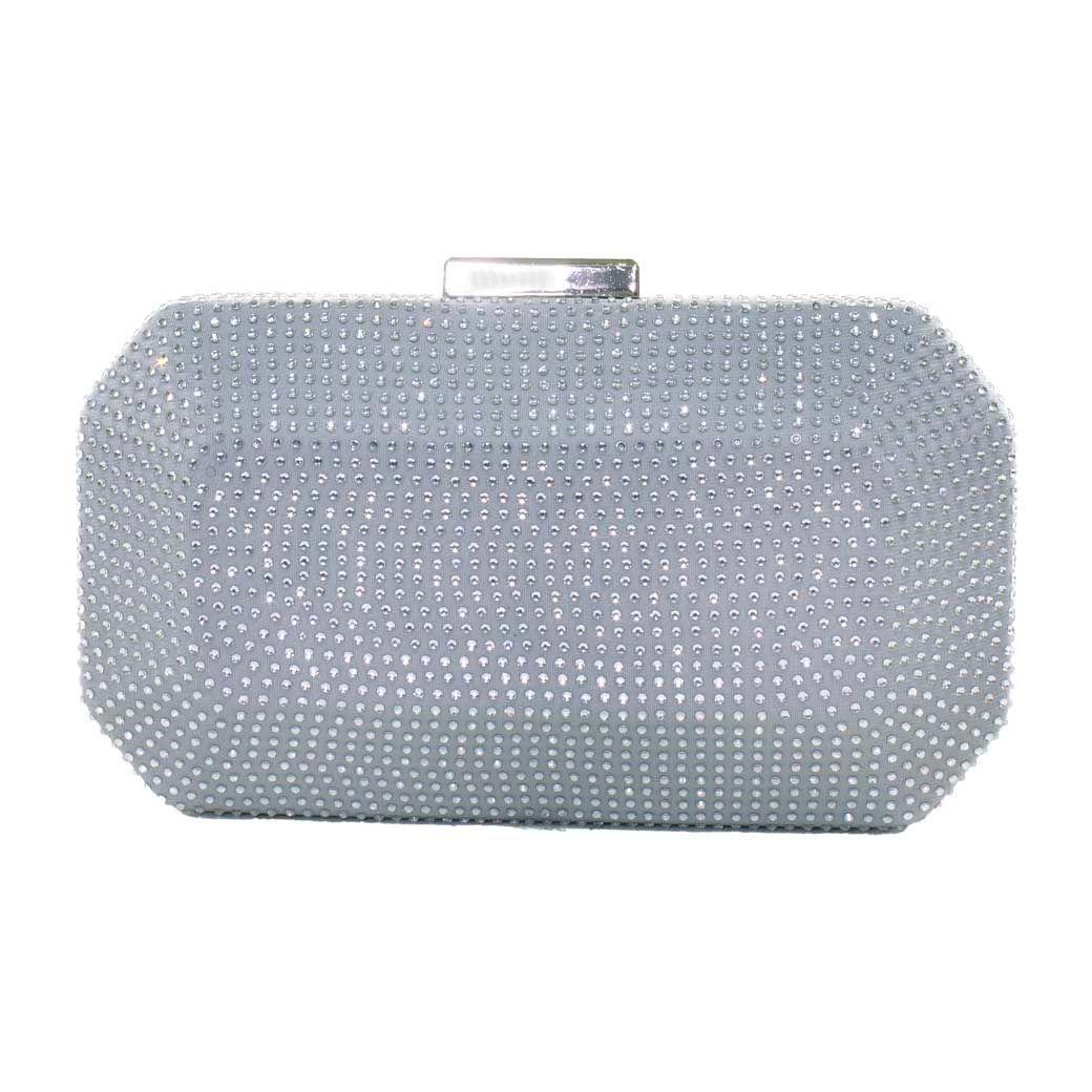 Cartera noche mediana rigida full strass Plata-2