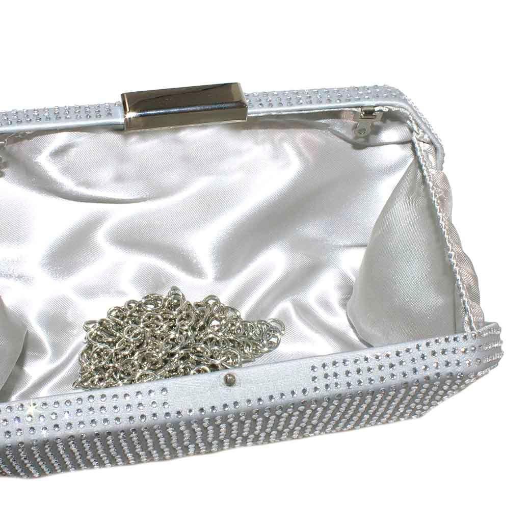 Cartera noche mediana rigida full strass Plata-3