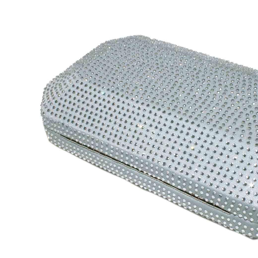 Cartera noche mediana rigida full strass Plata-4