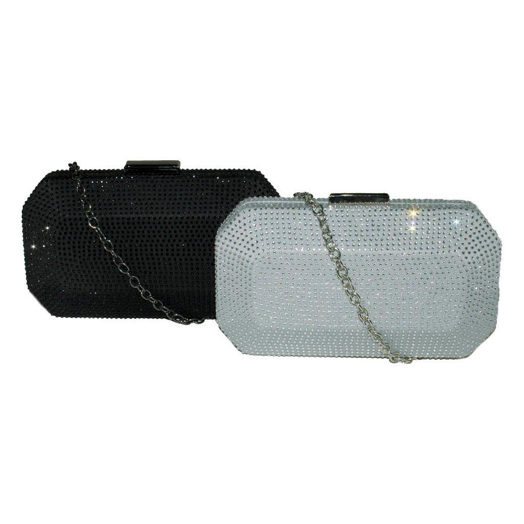 Cartera noche mediana rigida full strass Plata-5