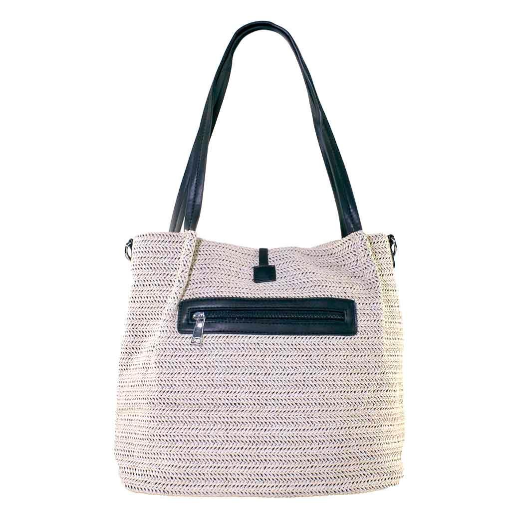 Cartera Rafia Doble Manilla Beige Negro-2