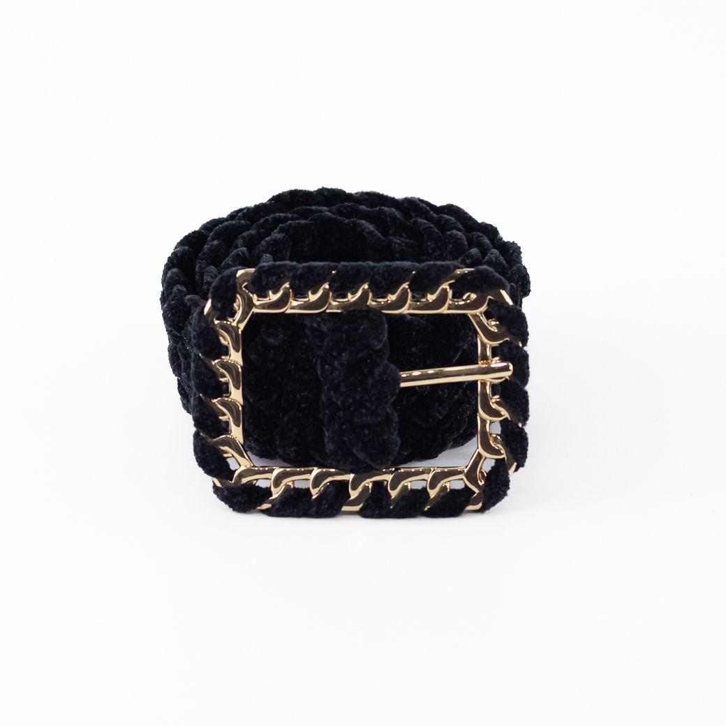 Cinturón Terciopelo Plush Hebilla Metal Mujer Negro Mailea-0