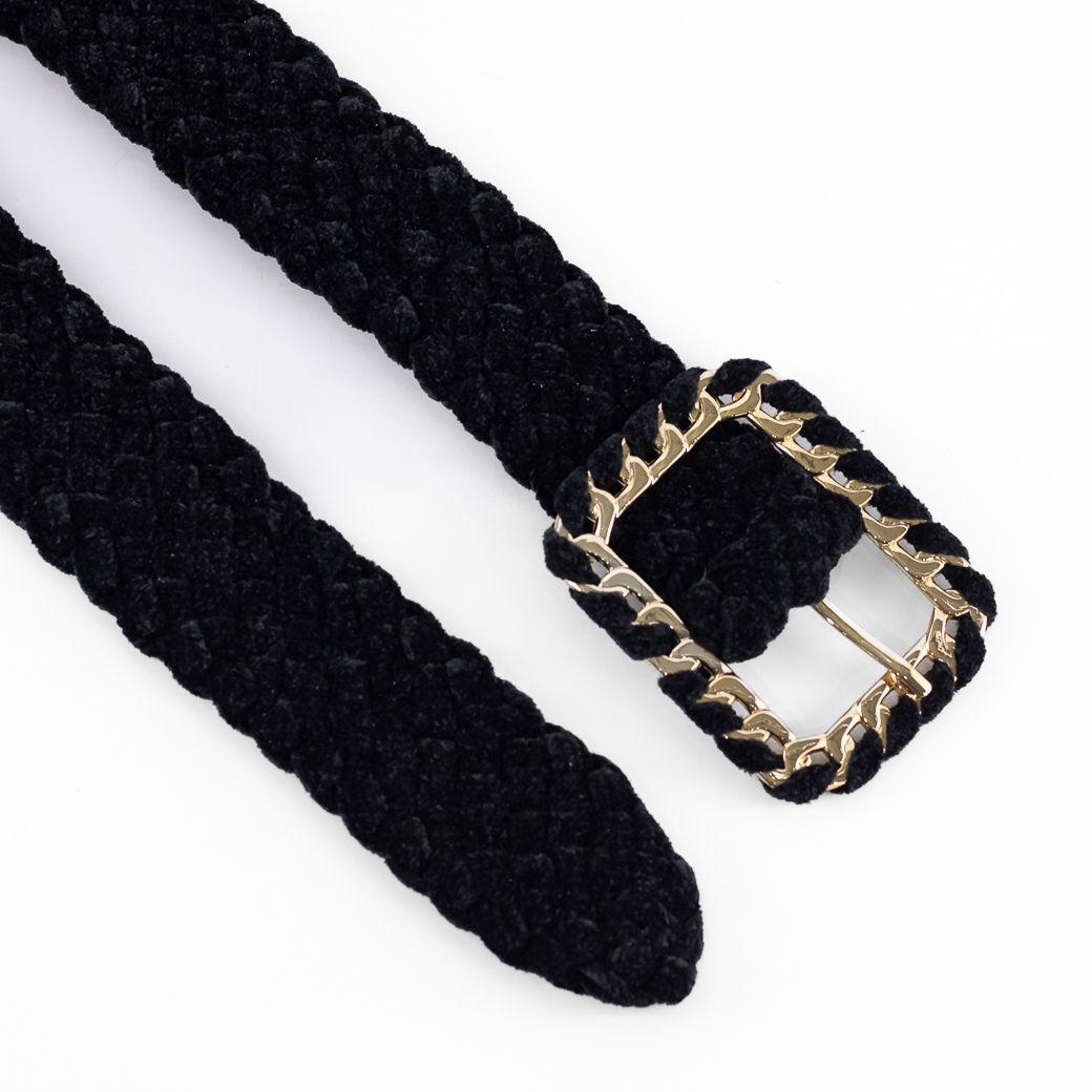 Cinturón Terciopelo Plush Hebilla Metal Mujer Negro Mailea-1