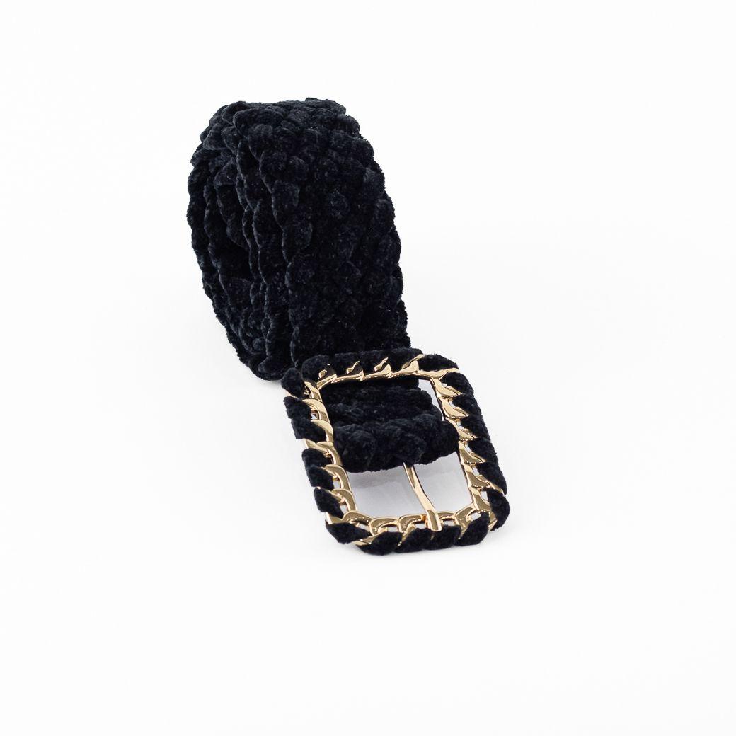 Cinturón Terciopelo Plush Hebilla Metal Mujer Negro Mailea-2