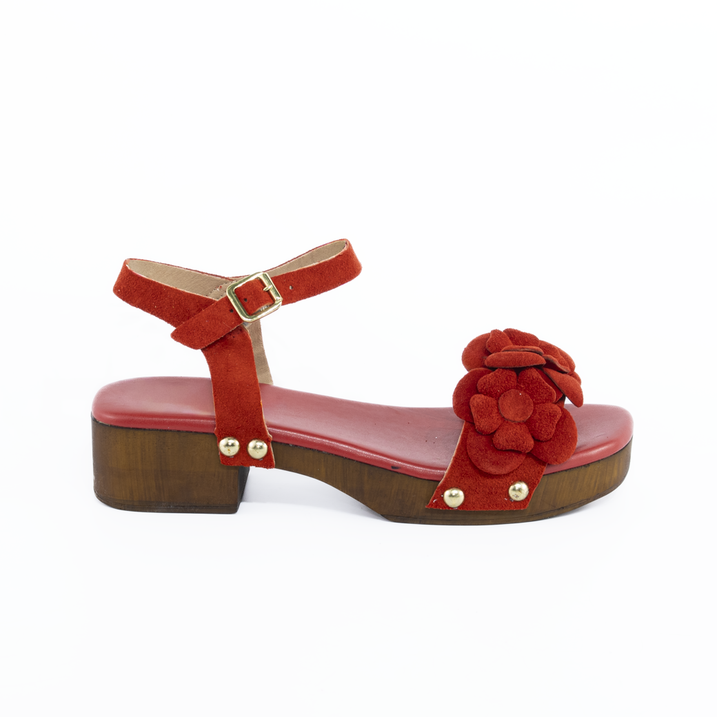 Zueco reno faja flores Rojo-0