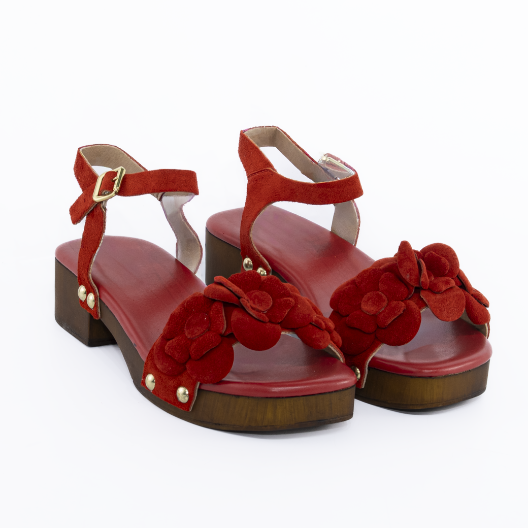 Zueco reno faja flores Rojo-3