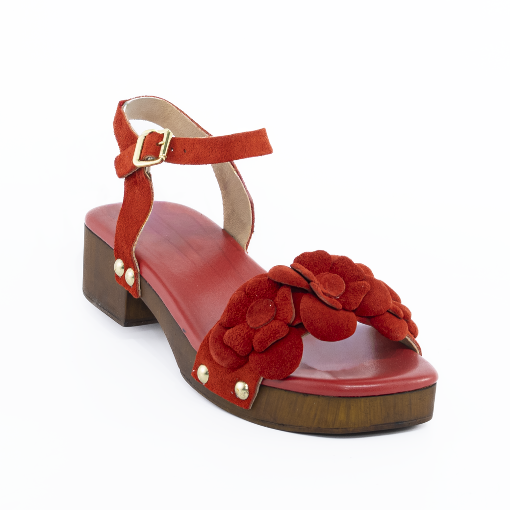 Zueco reno faja flores Rojo-1