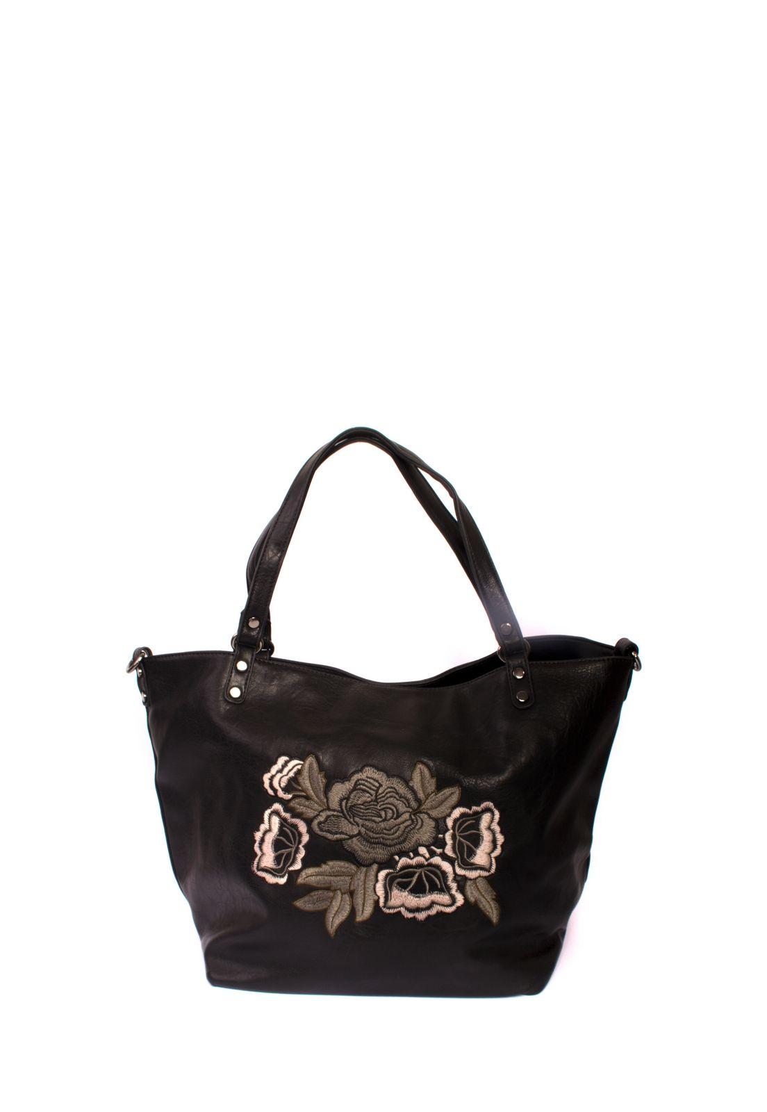 Cartera Flores Bordadas Negro-0