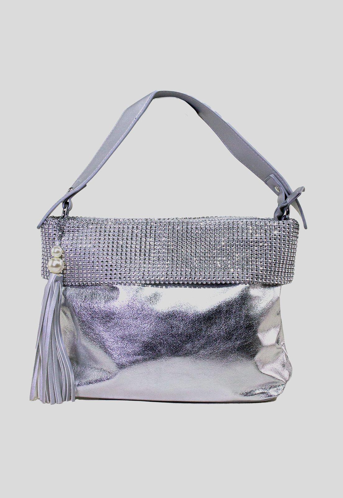 Cartera brillo c/strass Plata-0