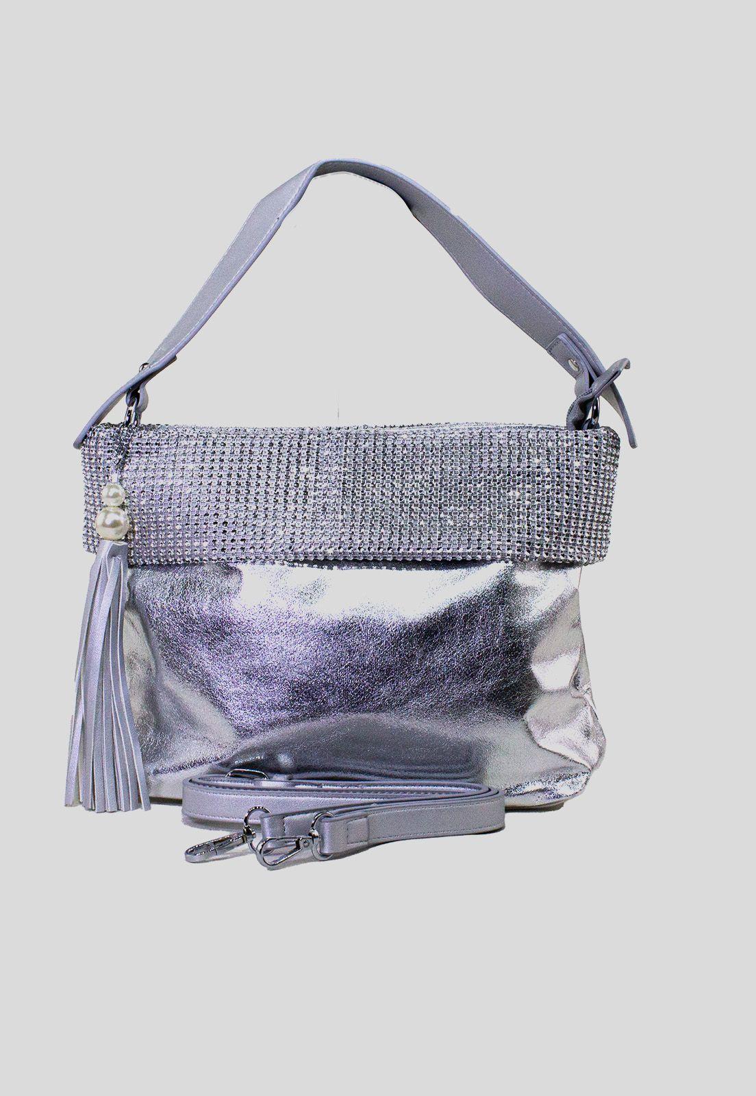 Cartera brillo c/strass Plata-1