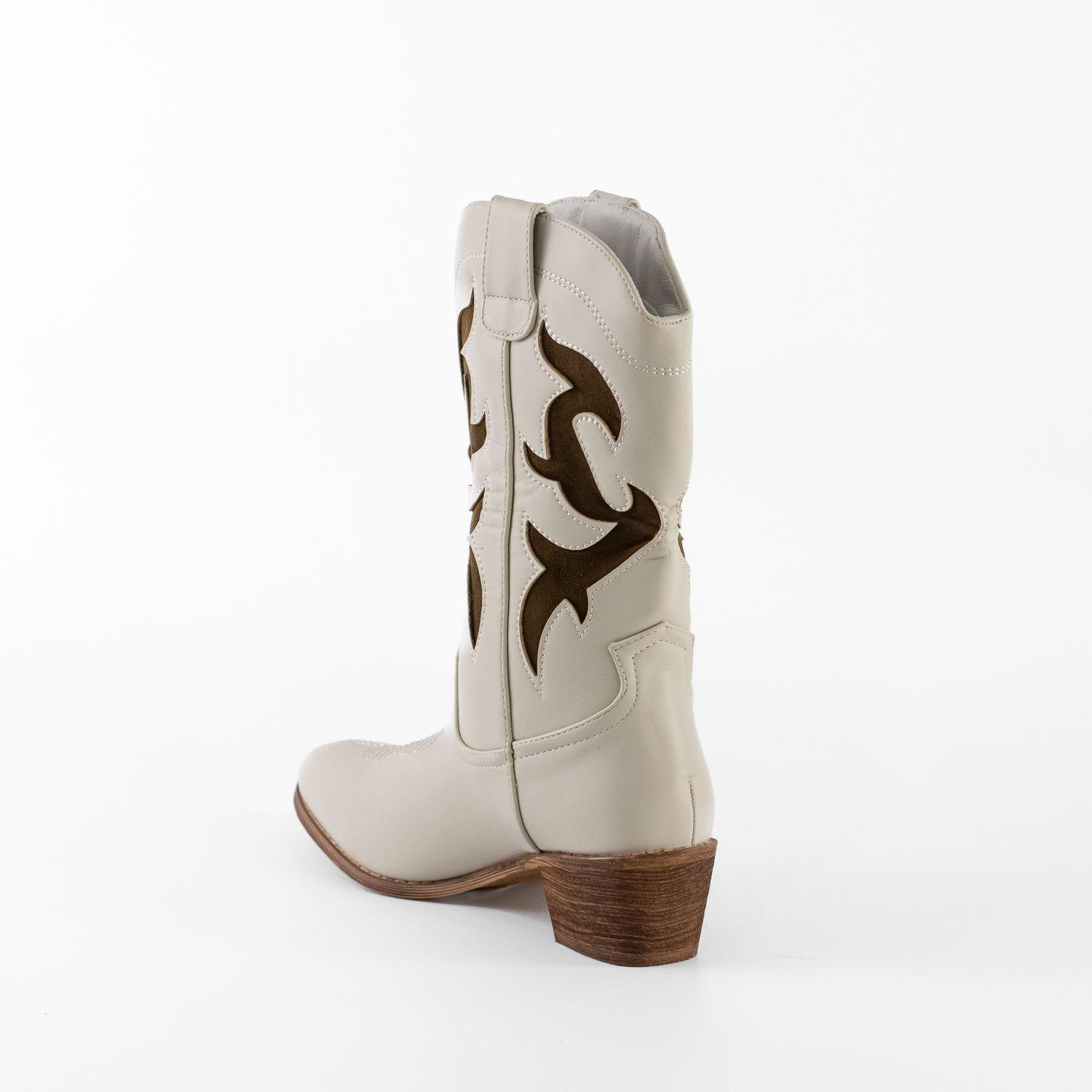 Bota Vaquera Bicolor Mujer Beige Mailea-2