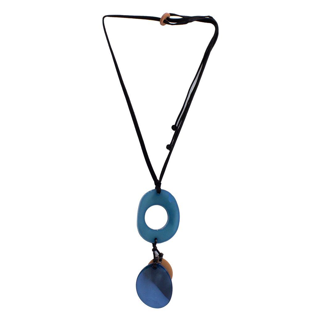 Collar Placa y Aro Perforado Azul-0