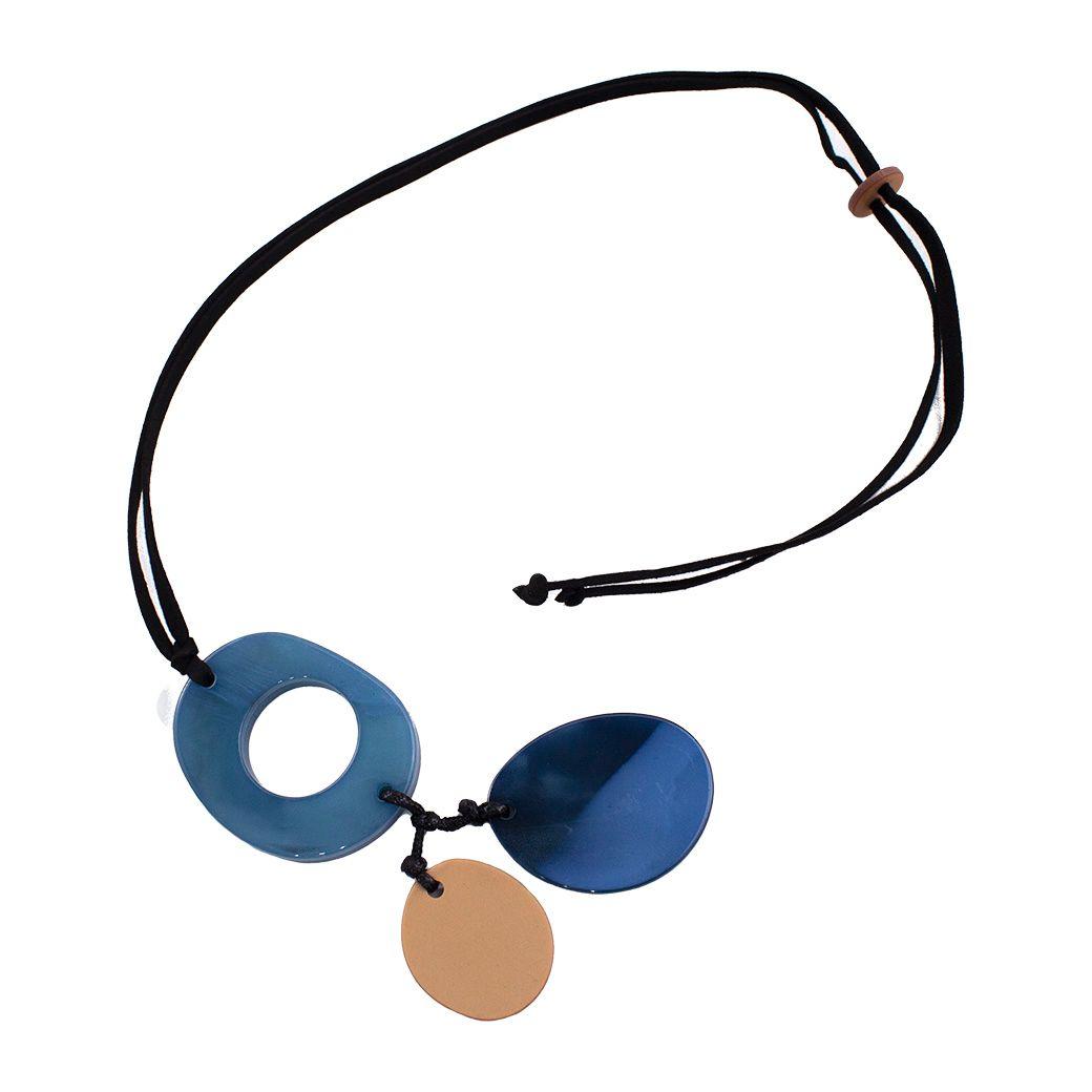 Collar Placa y Aro Perforado Azul-1