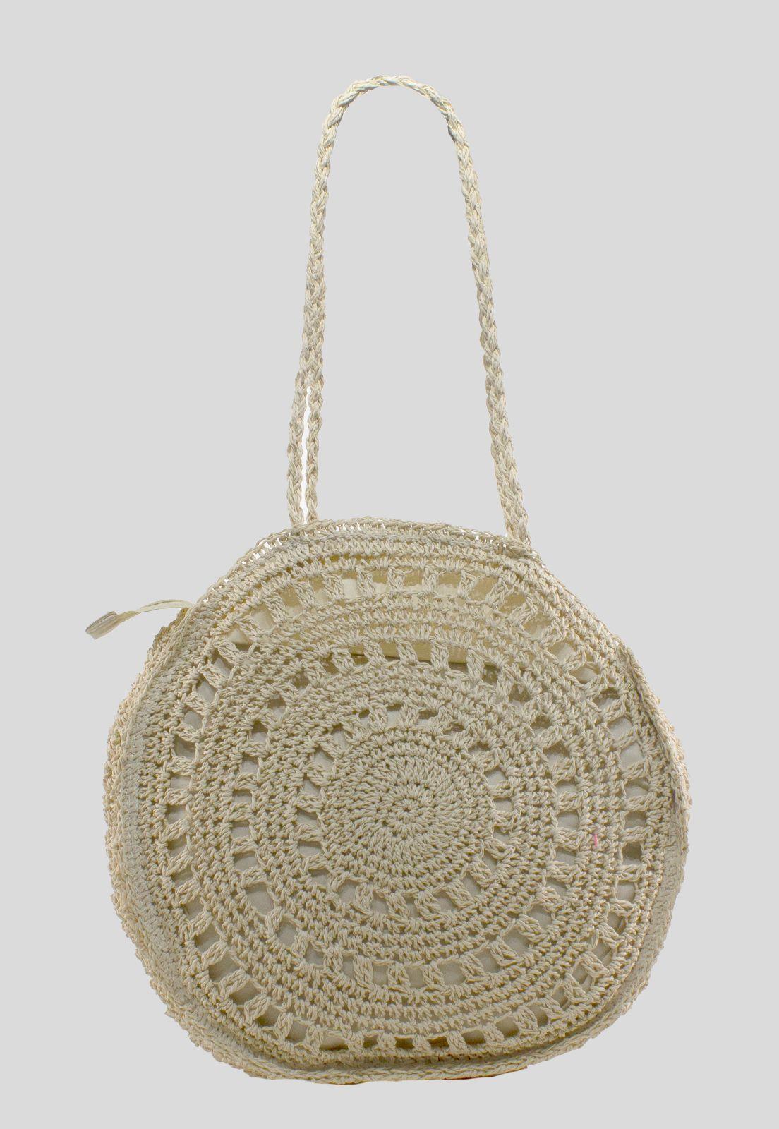 Cartera Paja Redonda 2 Manillas Beige-2