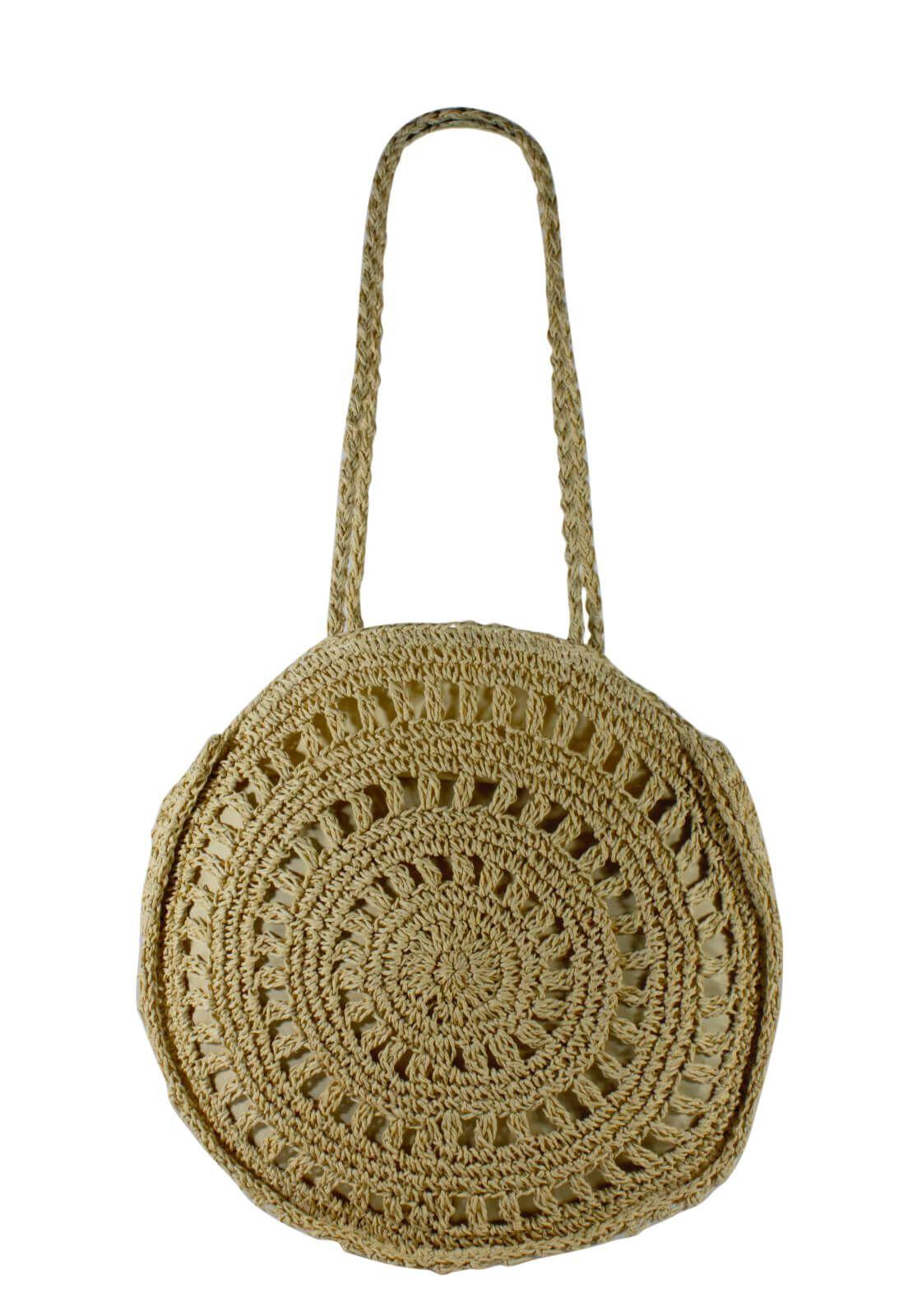 Cartera Paja Redonda 2 Manillas Beige-4