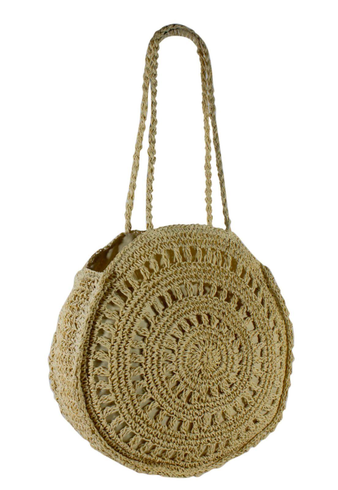 Cartera Paja Redonda 2 Manillas Beige-5