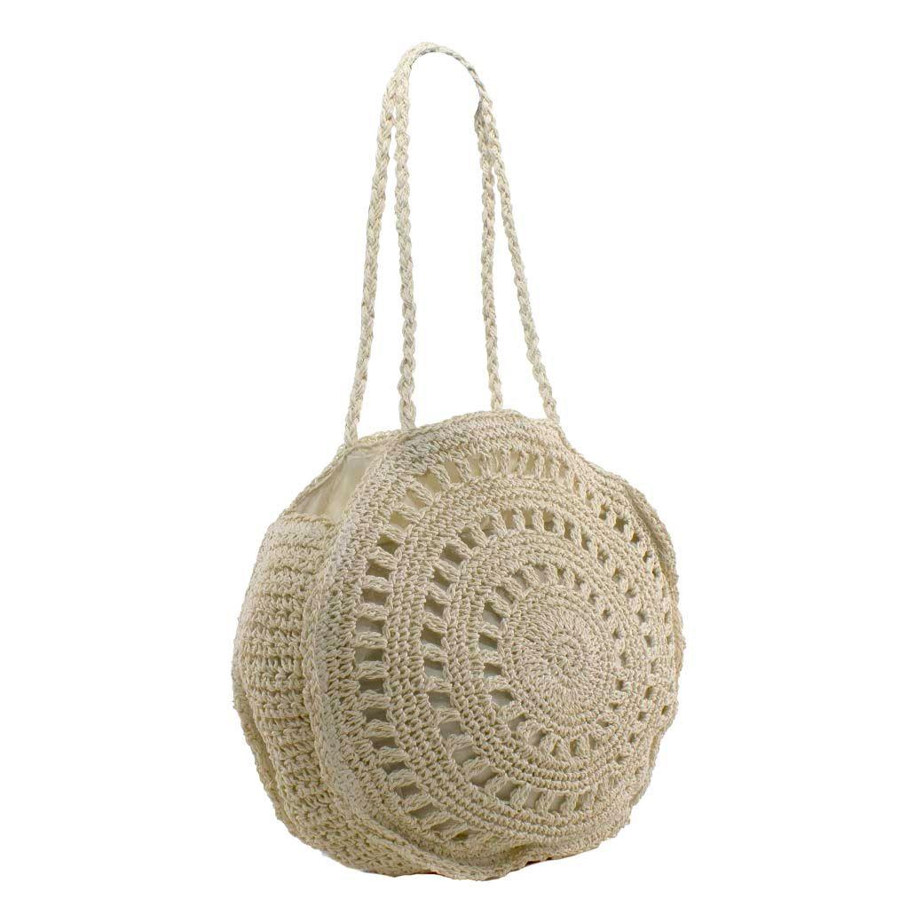 Cartera Paja Redonda 2 Manillas Beige-1