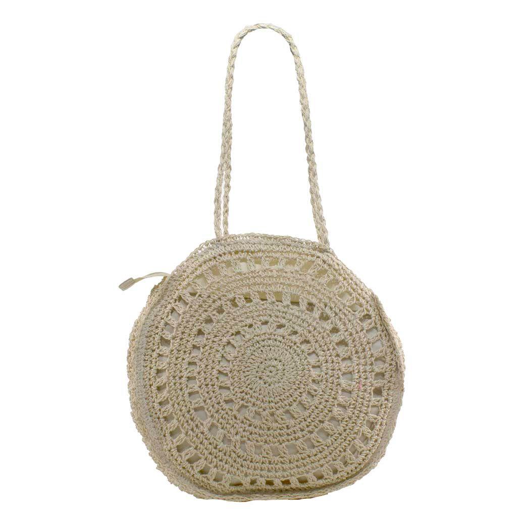 Cartera Paja Redonda 2 Manillas Beige-2