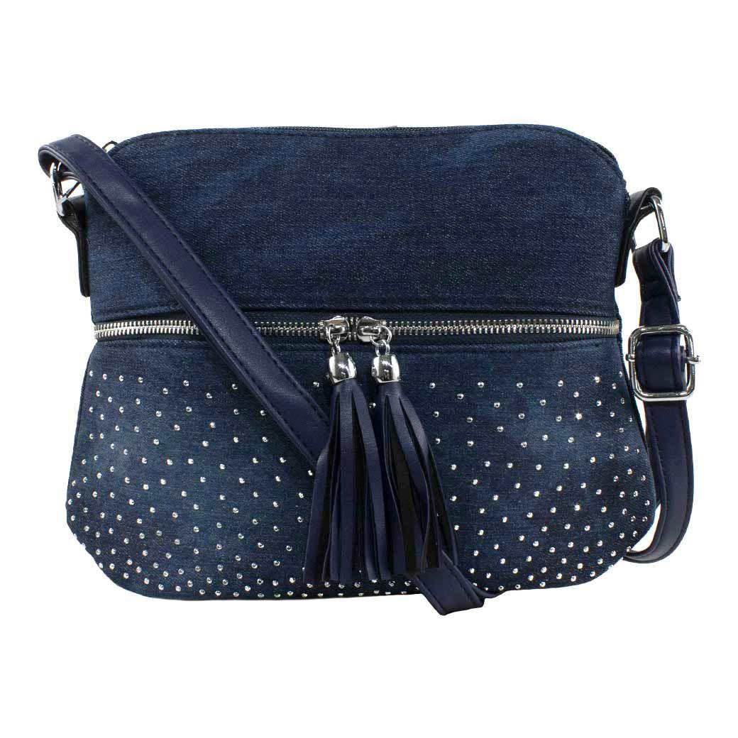 Bandolera Jeans Strass Azul Oscuro-0