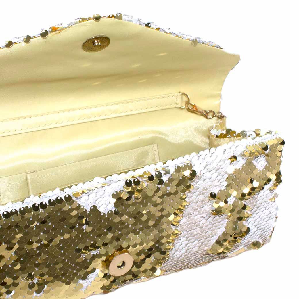 Cartera noche grande sobre lentejuelas Oro-3