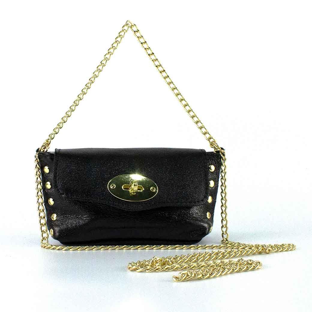 Cartera de Cuero Chica Metalizado 772 Mujer Negro Mailea-0