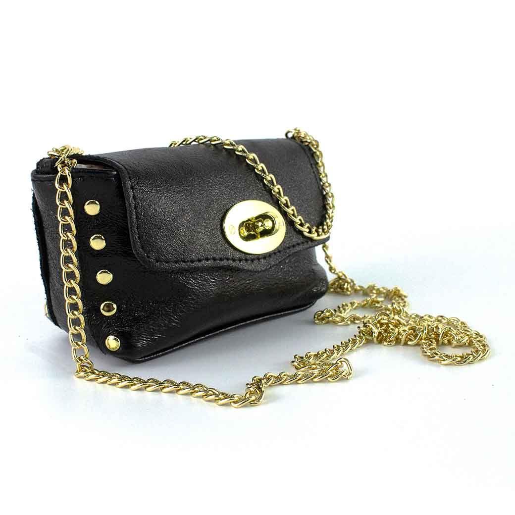 Cartera de Cuero Chica Metalizado 772 Mujer Negro Mailea-1