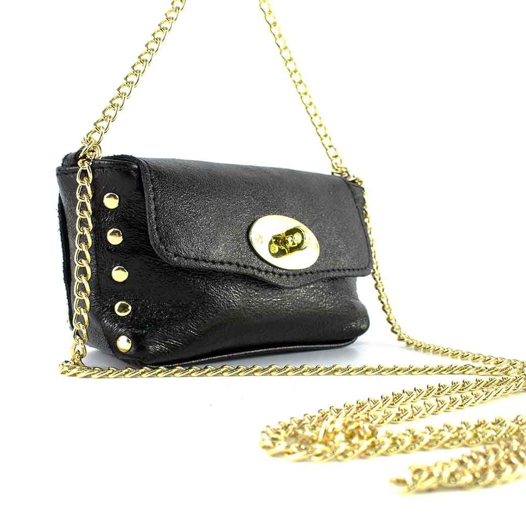 Cartera de Cuero Chica Metalizado 772 Mujer Negro Mailea-3