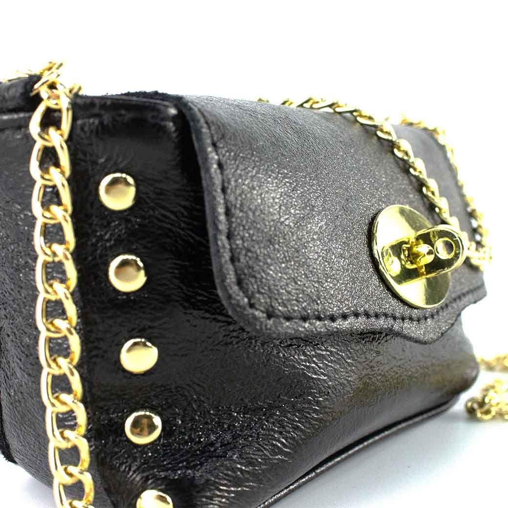 Cartera de Cuero Chica Metalizado 772 Mujer Negro Mailea-4