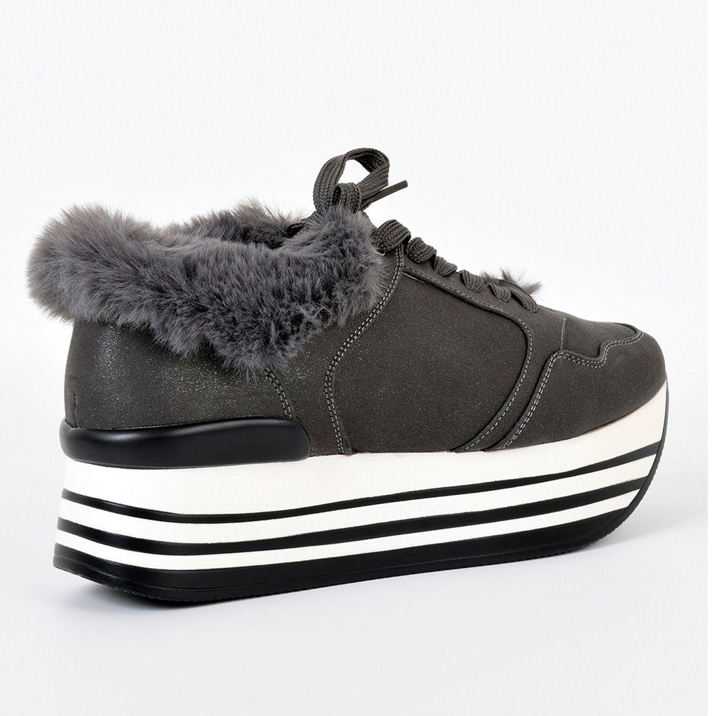 Zapatilla con Pelo Gris-1